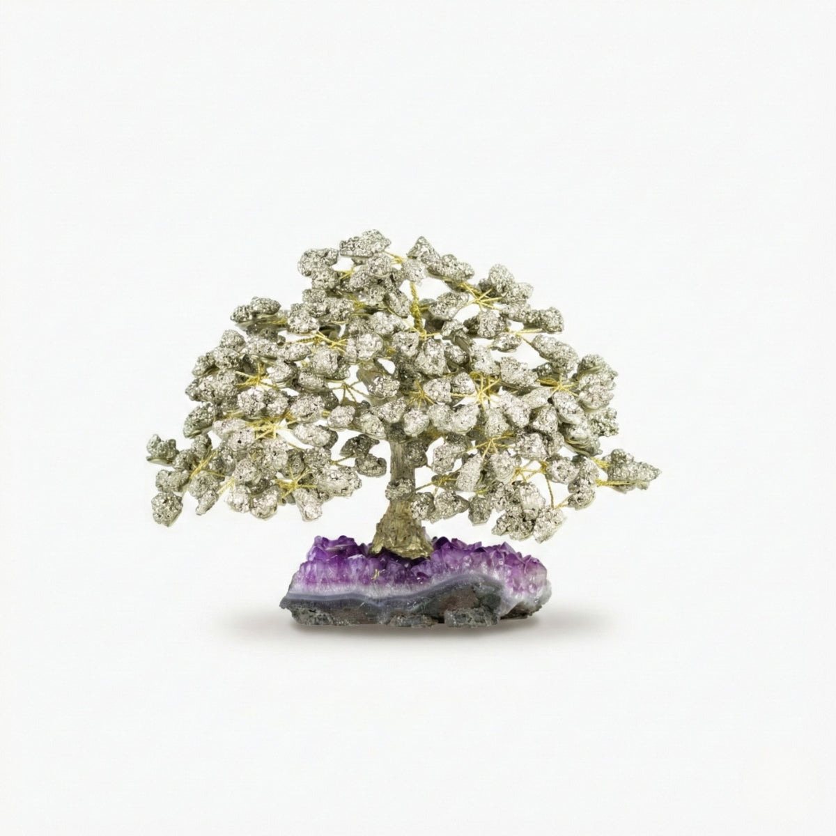 Árvore Prosperidade Pedra Pirita na Base Drusa Ametista Grande 4,033 kg