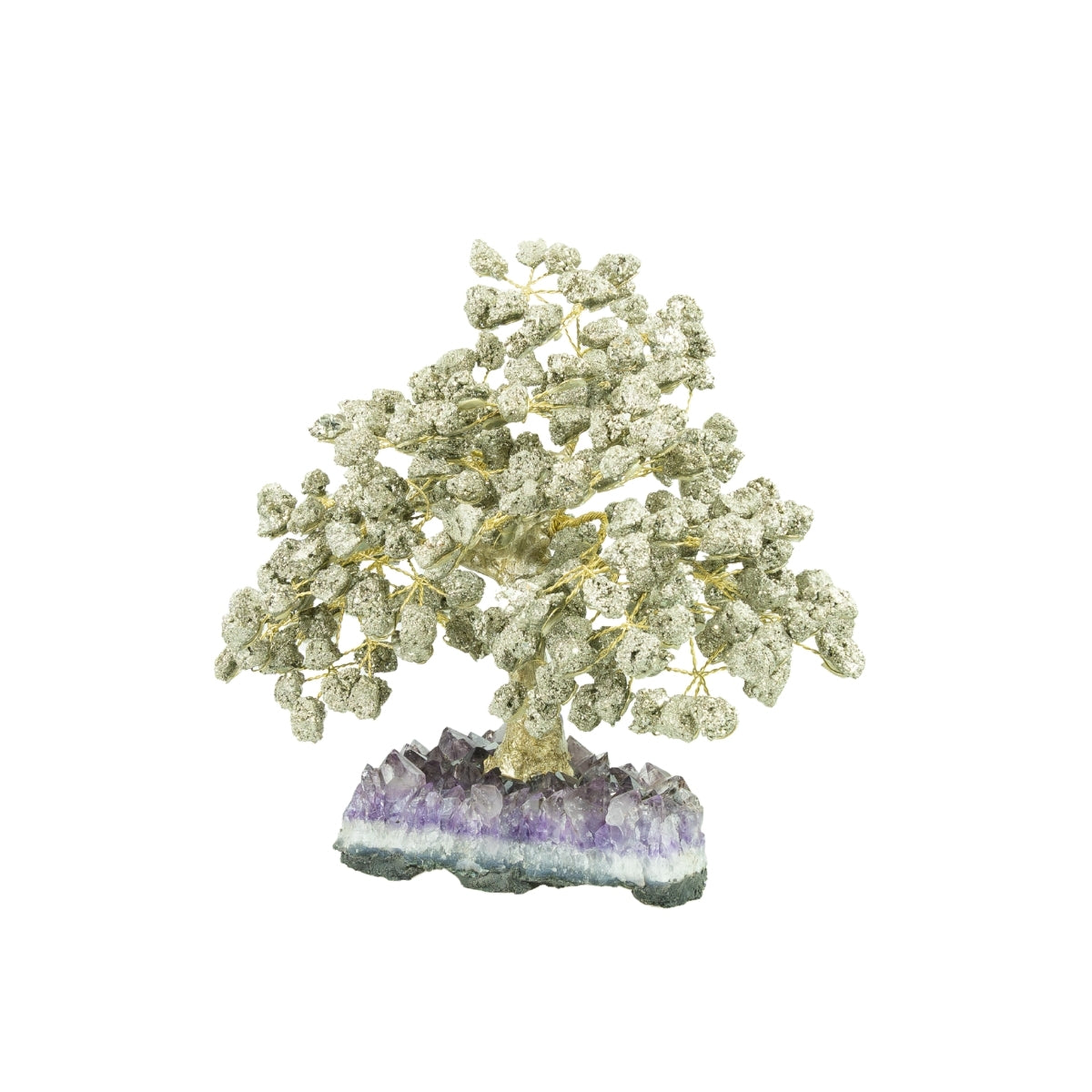 Árvore Prosperidade Pedra Pirita na Base Drusa Ametista Grande 4,295 KG