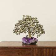 Árvore Prosperidade Pedra Pirita na Base Drusa Ametista Grande 4,516 kg