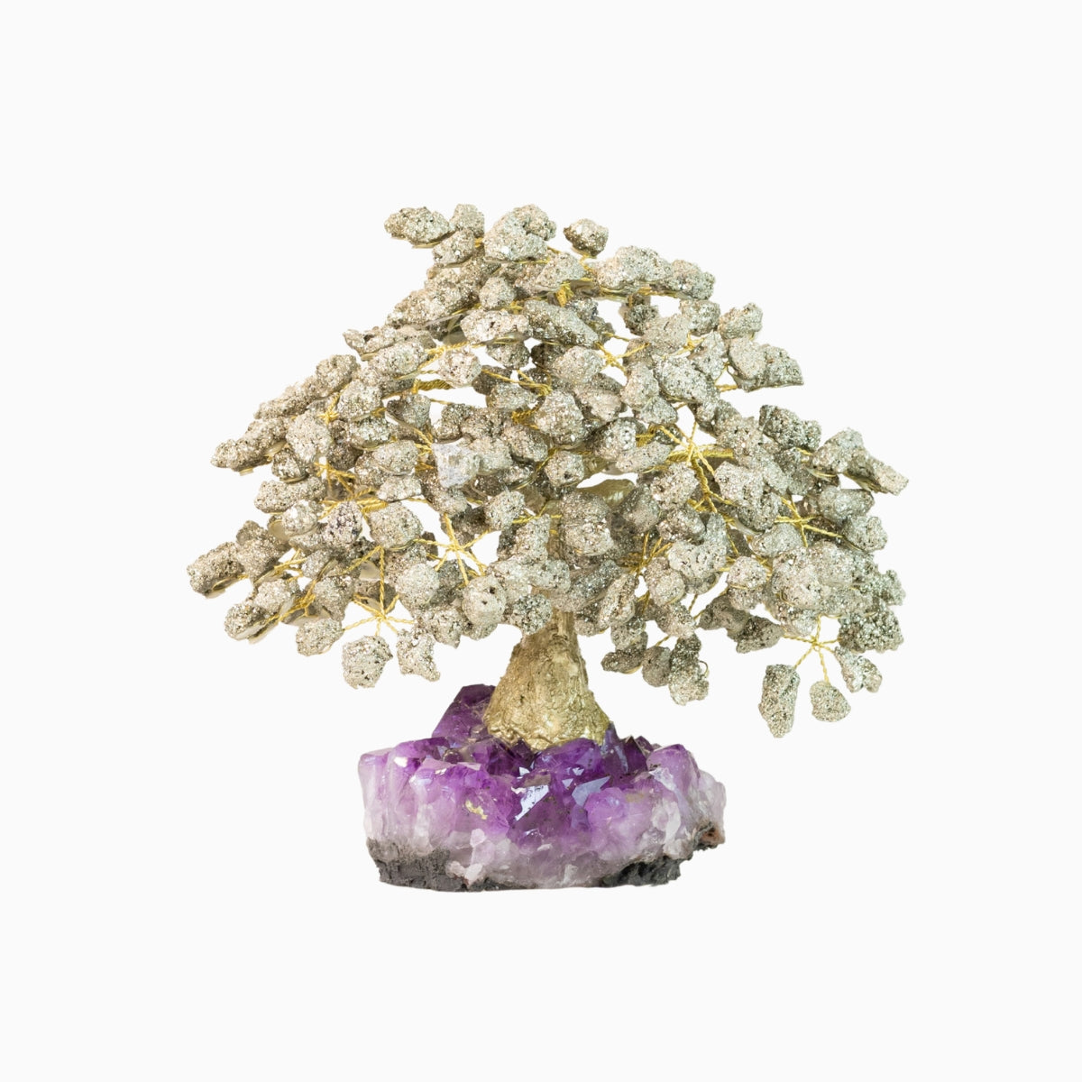 Árvore Prosperidade Pedra Pirita na Base Drusa Ametista Grande 4,516 kg