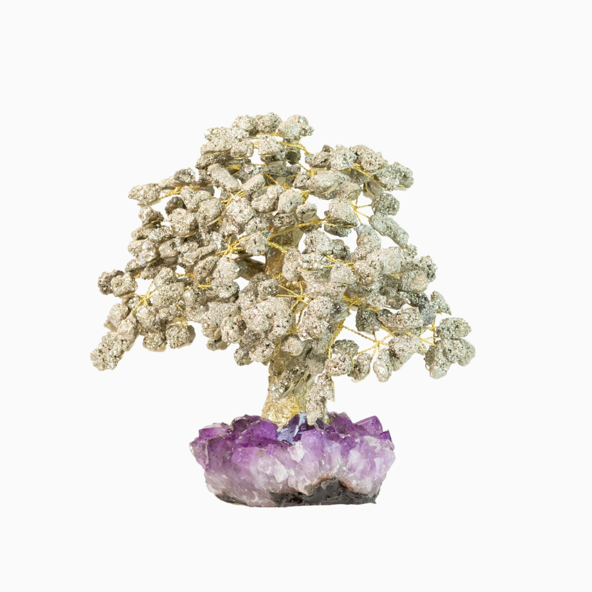 Árvore Prosperidade Pedra Pirita na Base Drusa Ametista Grande 4,516 kg