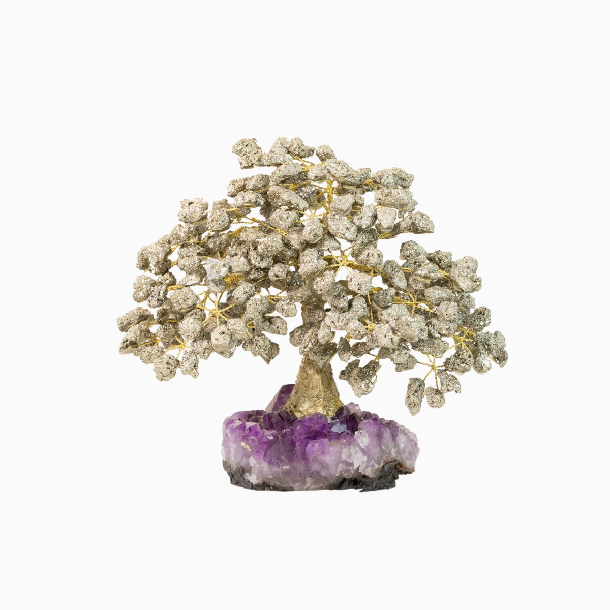 Árvore Prosperidade Pedra Pirita na Base Drusa Ametista Grande 4,516 kg