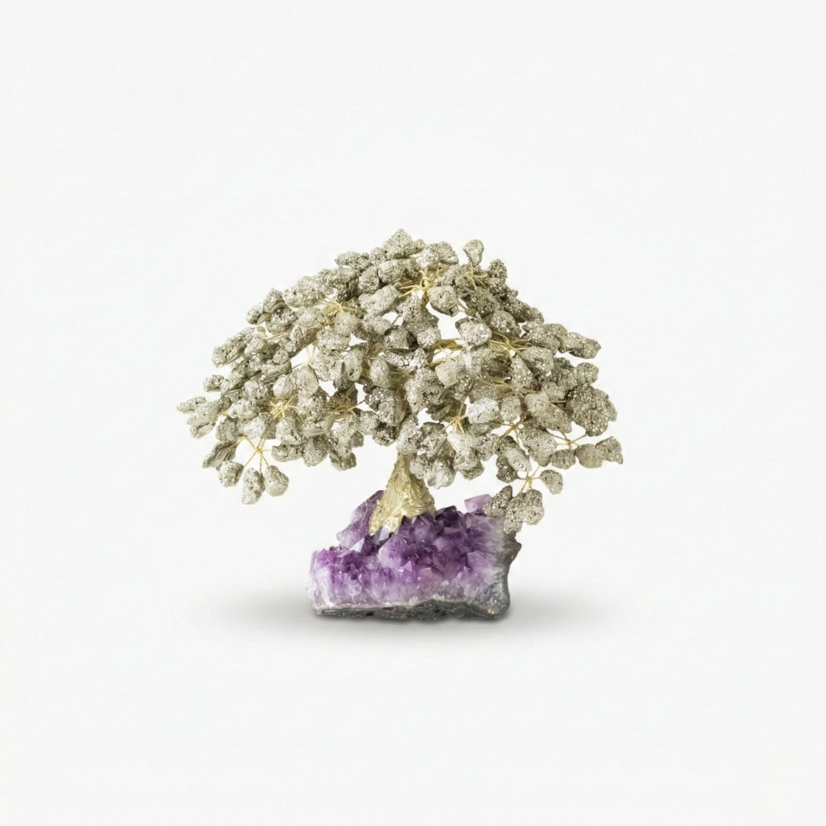 Árvore Prosperidade Pedra Pirita na Base Drusa Ametista Grande 4,625 kg